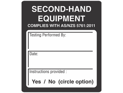 Second Hand Equipment Test Tags